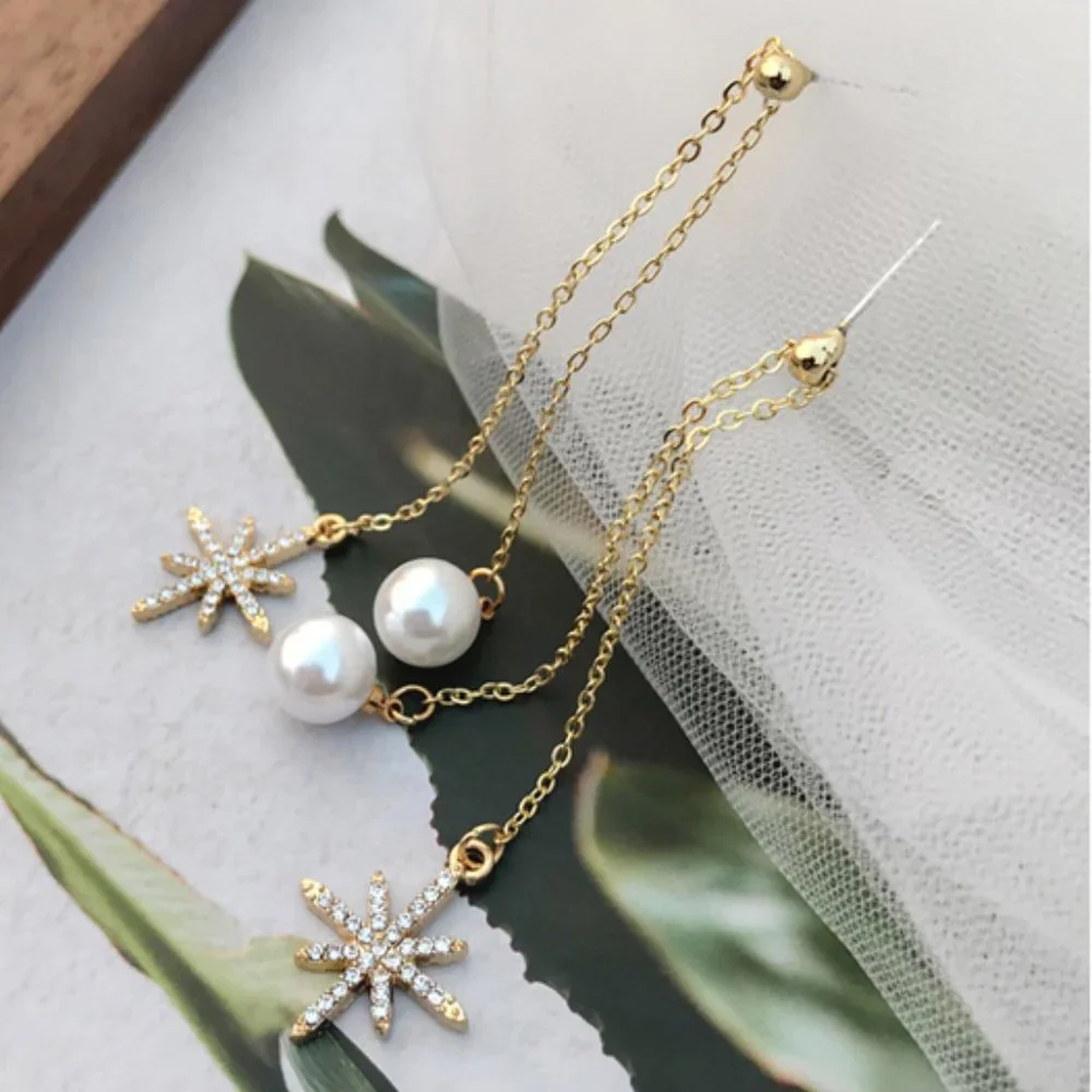 💙Star Shiny Pearl Threader Earrings - Picture 2 of 12